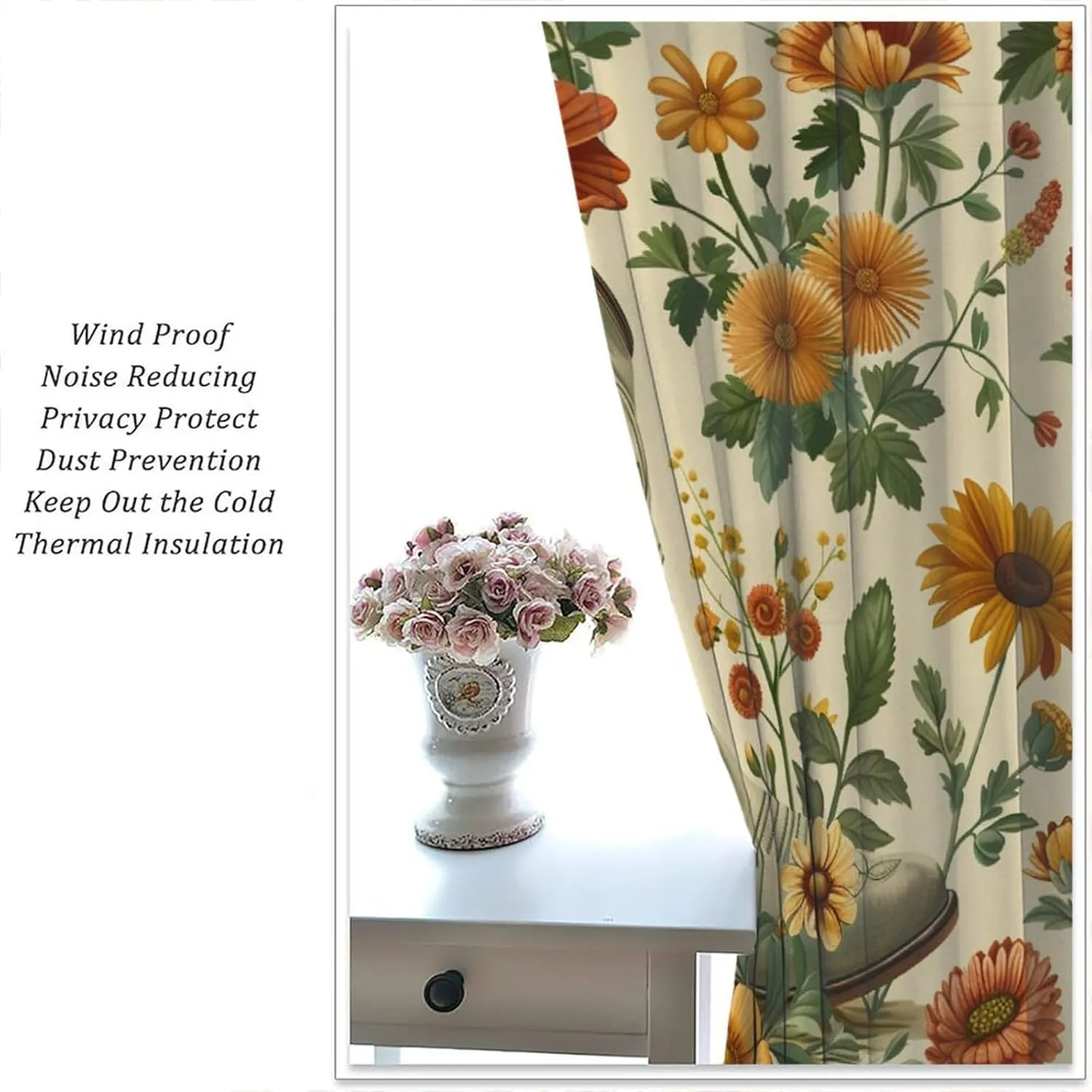 Classic Cowboy Boot Blackout Curtains for Bedroom Living Room, Rod Pocket Vintage Floral Grass Plant Curtains Thermal Insulated Window Drapes 2 Panels, Each 42W x 84L