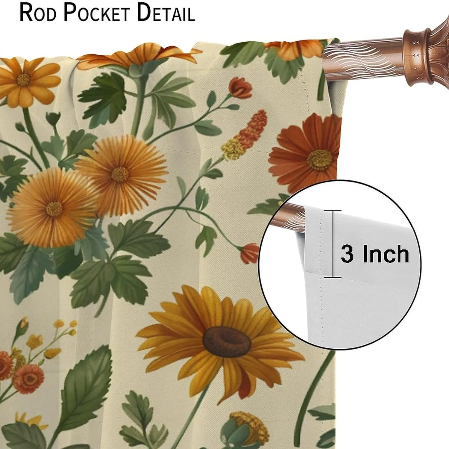 Classic Cowboy Boot Blackout Curtains for Bedroom Living Room, Rod Pocket Vintage Floral Grass Plant Curtains Thermal Insulated Window Drapes 2 Panels, Each 42W x 84L