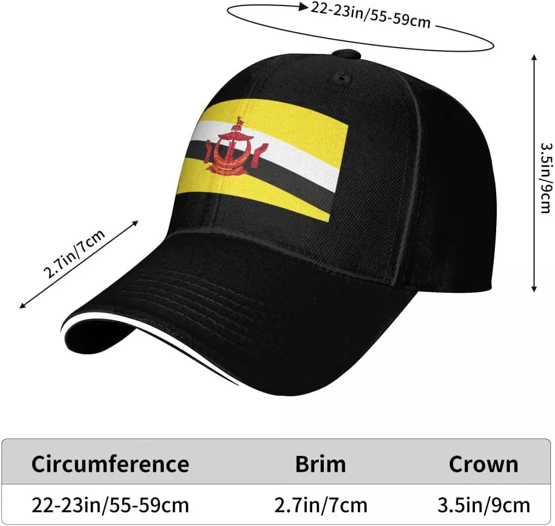 Classic Sandwich Baseball Cap-Brunei Flag Adjustable Unisex Sports Hat for Running Outdoor Four Seasons Comfortable