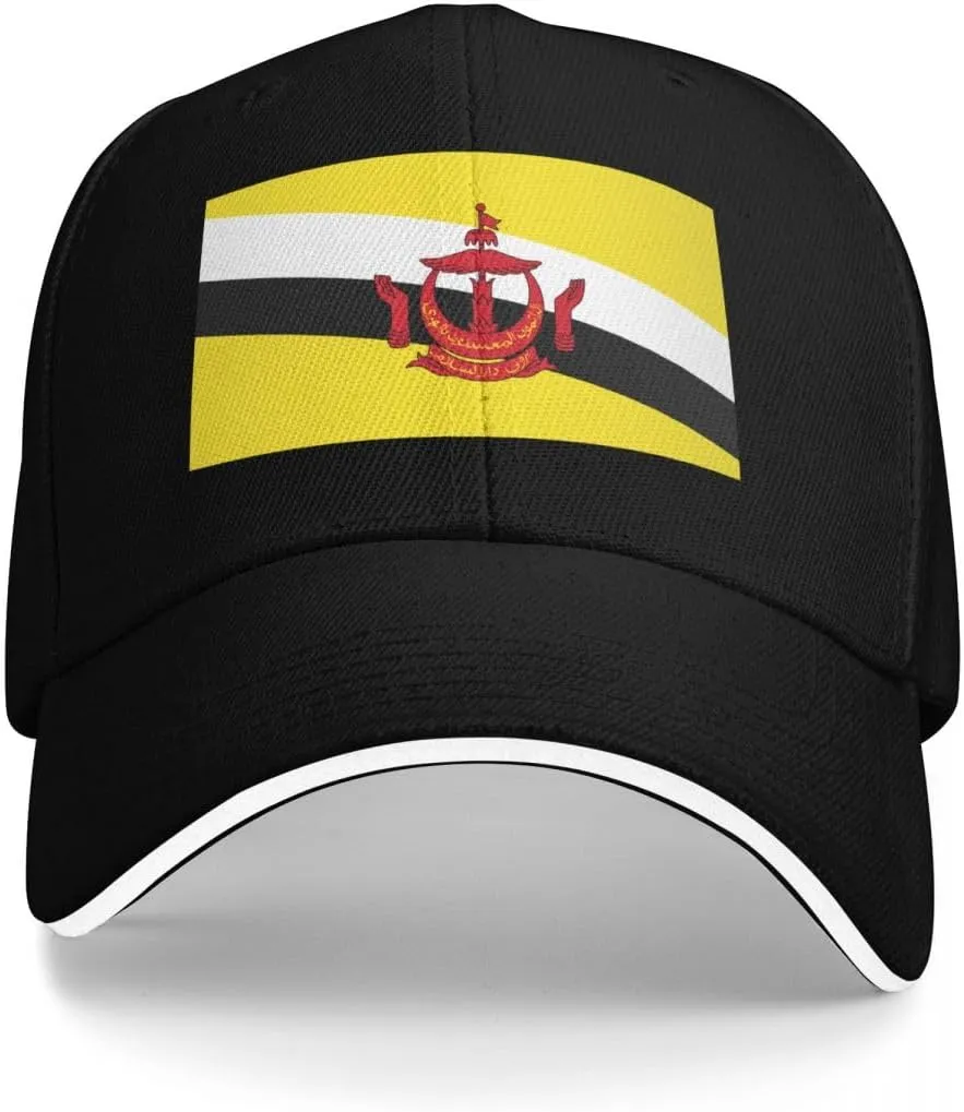 Classic Sandwich Baseball Cap-Brunei Flag Adjustable Unisex Sports Hat for Running Outdoor Four Seasons Comfortable