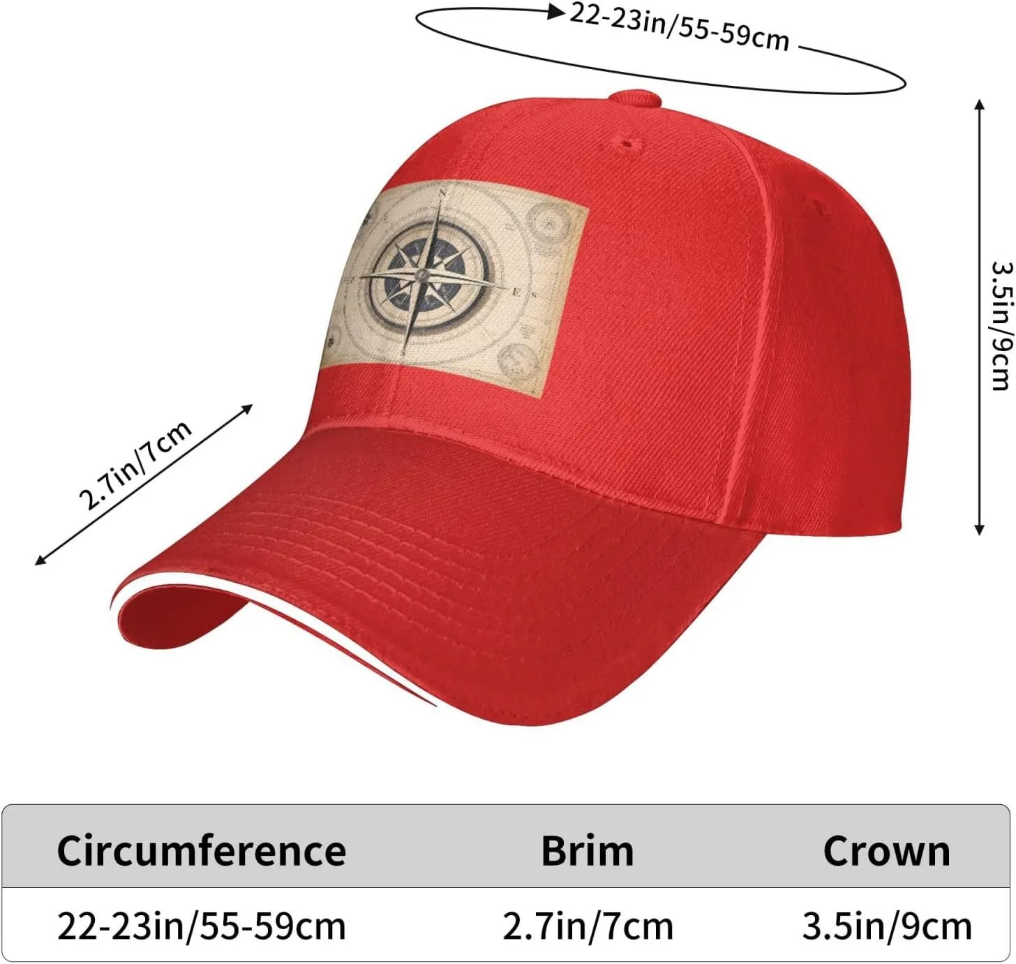 Compass Navigation Pattern Unisex Baseball Cap Black : Breathable, Light