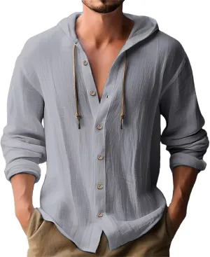 Cotton Hoodie Men Long Sleeve Summer Button Up Hooded Beach Fashion V Neck Dry Fit Tops Oversized Stylish Holiday Shirts