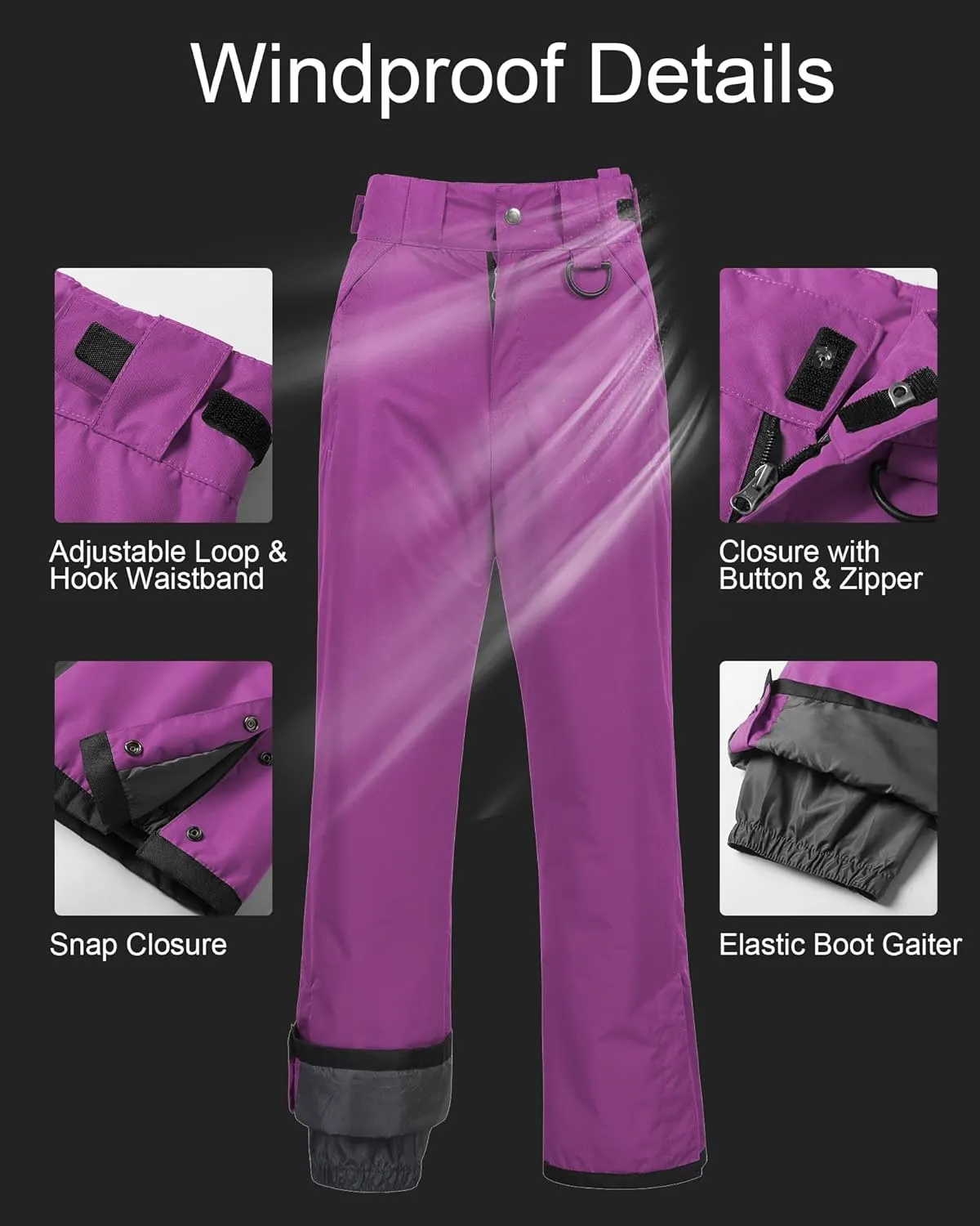 CREATMO US Women's Snow Pants Ski Bibs Waterproof Insulated Winter Snowboard