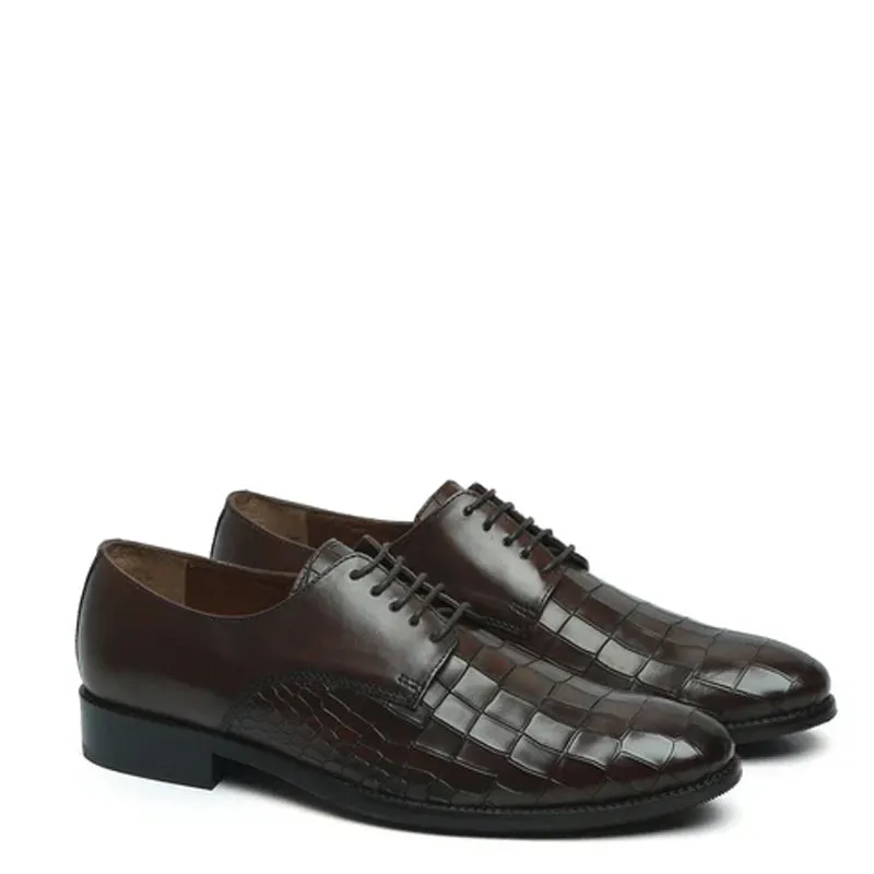 Croco Textured Formal Leather Oxford Shoes