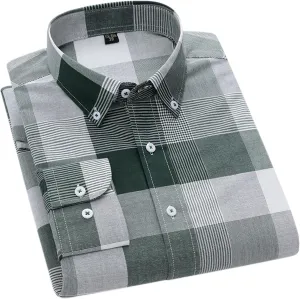 Cromoncent Mens Long Sleeve Oxford Button Down Shirts Casual Dress Shirt for Men,100% Cotton,Plaid/Stripes Shirts