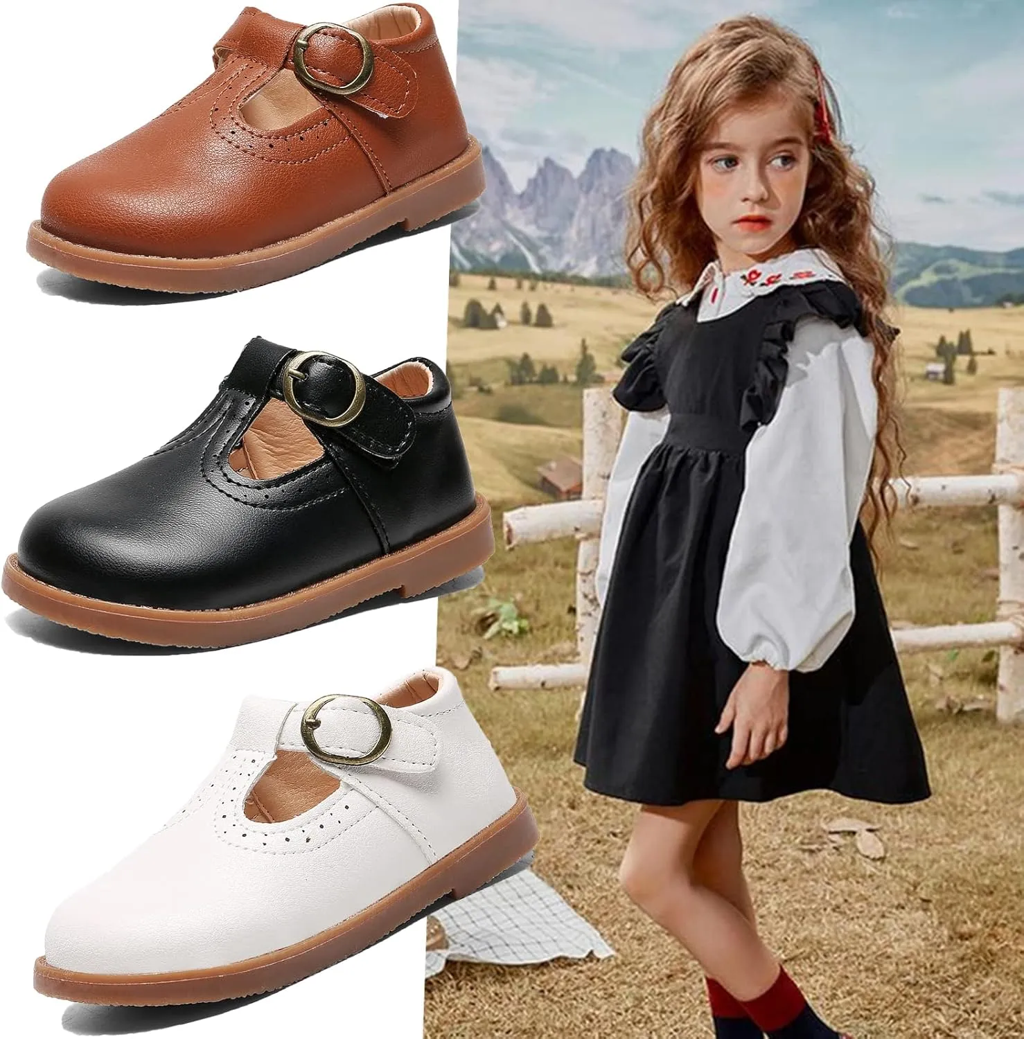 DADAWEN Girl's Classic Mary Jane School Uniform Shoes Flat Dress Shoes