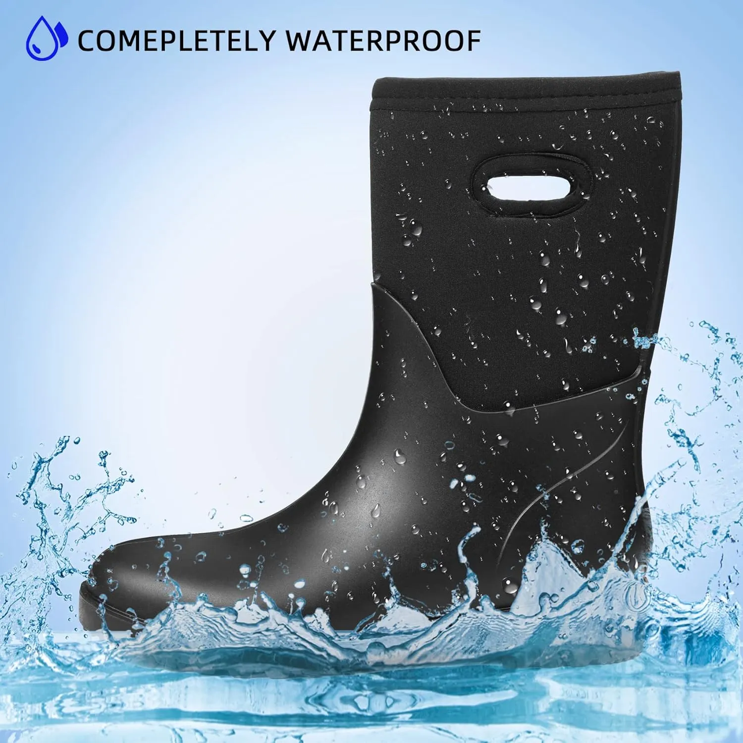 DKSUKO Women Rain Boots Waterproof,Rubber Tall Pull on Insulated Snow Mud Shoes