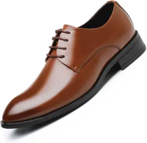 Dress Oxford for Men Lace Up Derby Shoes Burnished Toe Vegan Leather Low Top Rubber Sole Resistant Non Slip Block Heel Classic