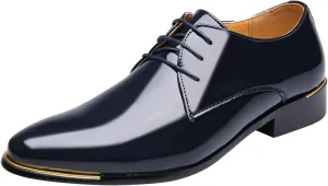 Dress Shoes Men Classic Pointed-Toe Patent Leather Lace-up Formal Oxford Shoes Black Brown Red Grey