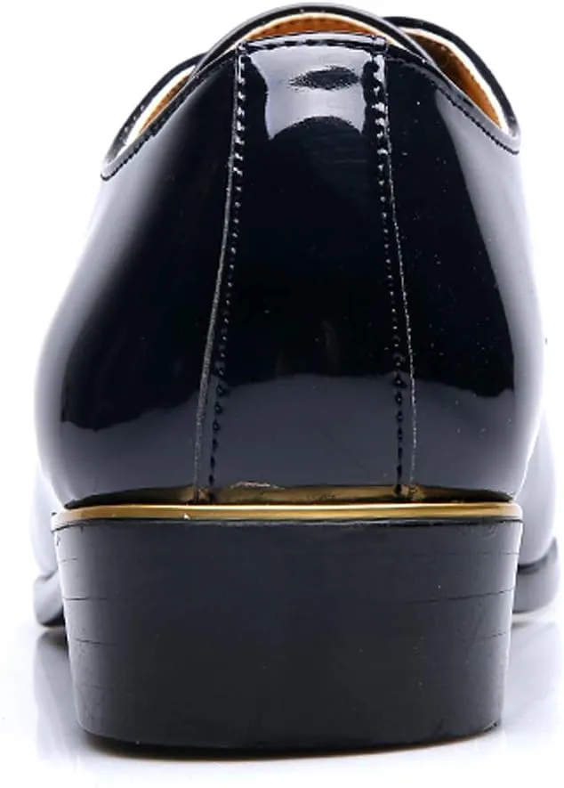 Dress Shoes Men Classic Pointed-Toe Patent Leather Lace-up Formal Oxford Shoes Black Brown Red Grey