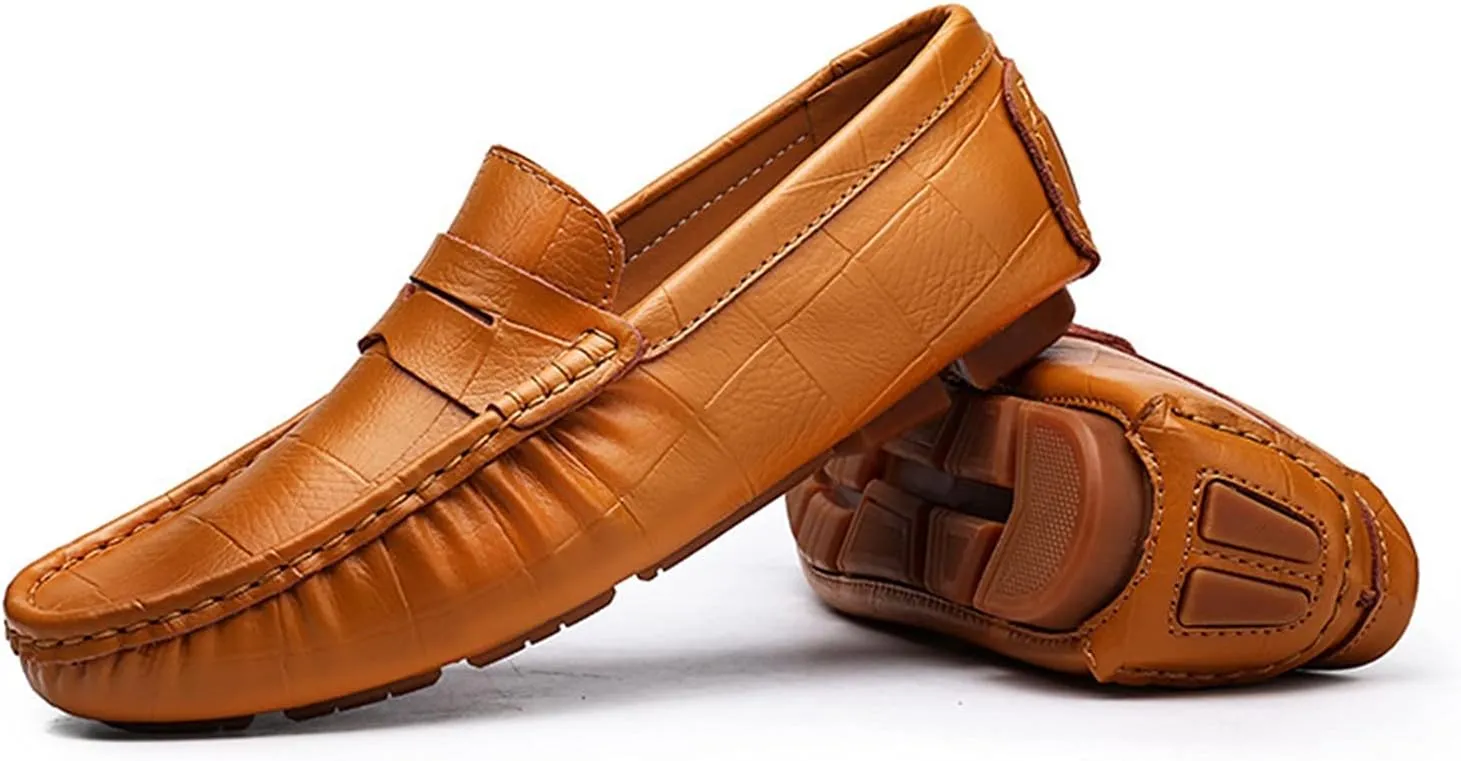 Easy to Put and Remove Smoking Loafer for Men Round Toe Faux Crocodile Leather Penny Loafer Comfortable Flexible Soft Driving Slip On for All Occasions