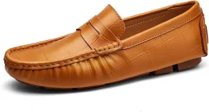 Easy to Put and Remove Smoking Loafer for Men Round Toe Faux Crocodile Leather Penny Loafer Comfortable Flexible Soft Driving Slip On for All Occasions