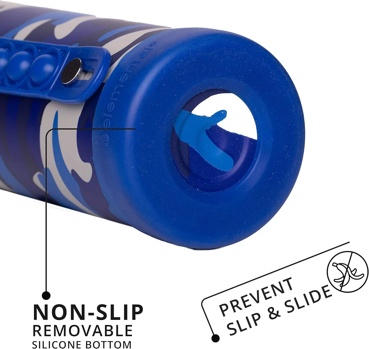 Elemental Iconic Kids Insulated Water Bottle with Straw Lid & Stress Reliever Pop-It Handle, Leak-Proof When Closed - Stainless Steel, 14oz - Blue Camo