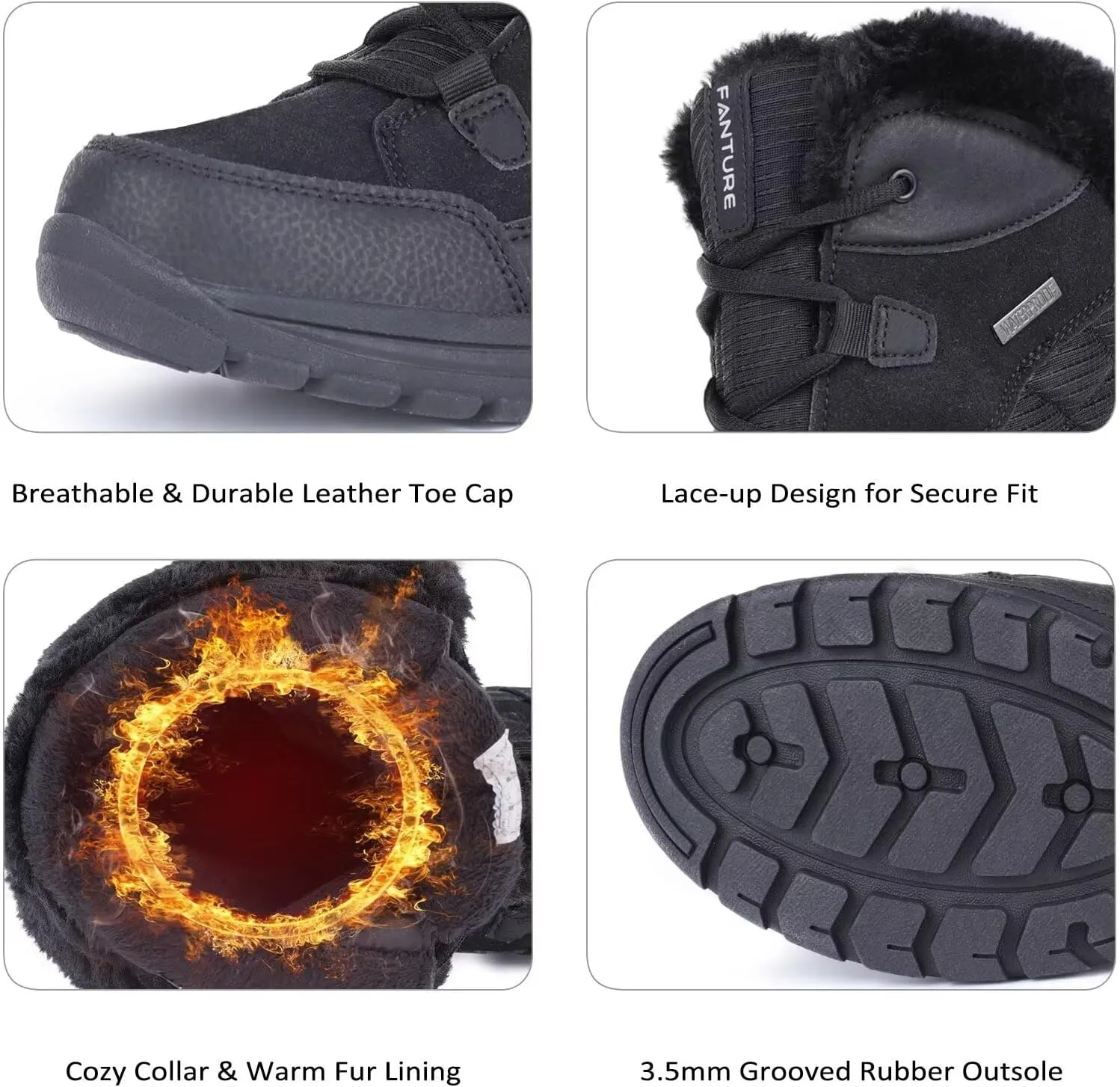 FANTURE Women's Waterproof Mid-Calf Snow Boot | Winter Thinsulate Insulation Warm Fur Lined | Anti-Slip & Lace Up Closure Cold Weather Boots U420WGLBY-20240712
