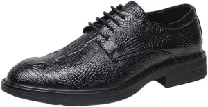 Fashionable Formal Brogue Shoes Elegant Crocodile Pattern Leather Dress Shoes Men's Lace-up Height Increase Oxford