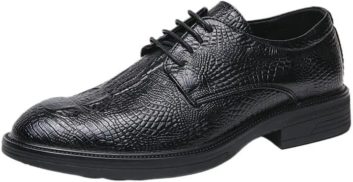 Fashionable Formal Brogue Shoes Elegant Crocodile Pattern Leather Dress Shoes Men's Lace-up Height Increase Oxford