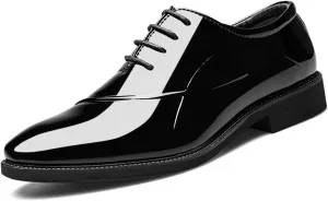 Faux Patent Leather Dress Shoes for Men Classic Lace-up Formal Oxfords Shoes Business Wedding Tuxedo Wingtip Shoes Black