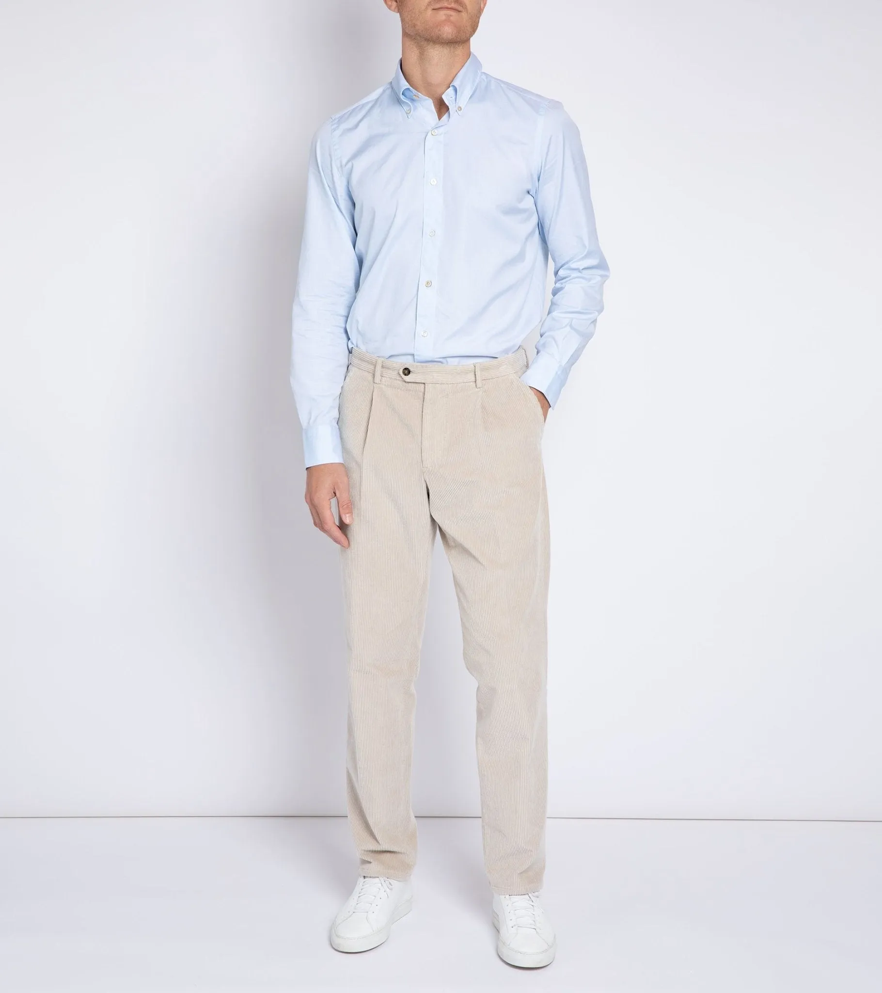 Finamore Gaeta Classic Cotton Leonardo Button Down Sport Shirt: Fine Oxford Blue