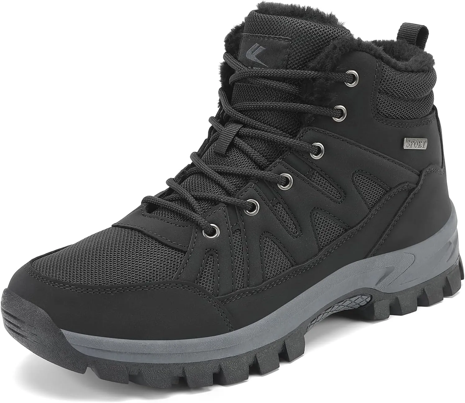 FLARUT Mens Snow Boots Insulated Fur Liner Winter Warm Hiking Shoes Walking Sneaker