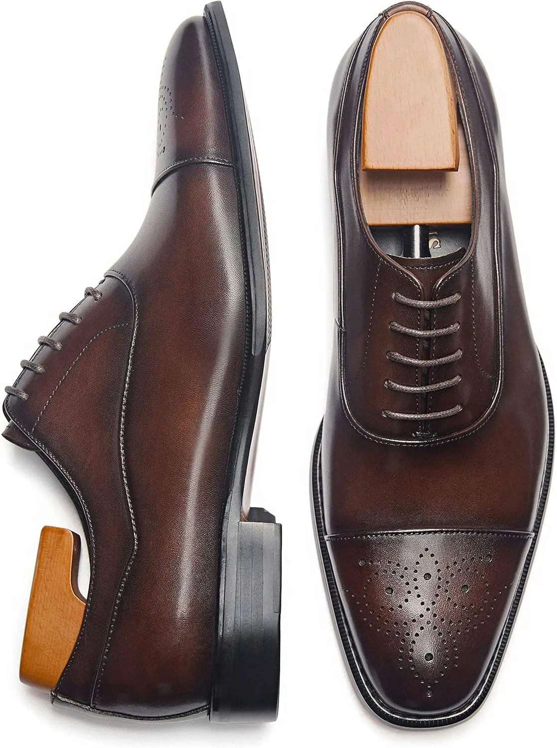 FRASOICUS Men's Dress Shoes Leather Classic Lace Up Oxford Formal Shoes for Men