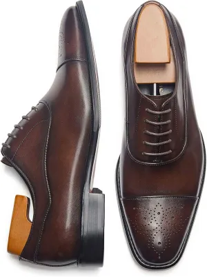 FRASOICUS Men's Dress Shoes Leather Classic Lace Up Oxford Formal Shoes for Men