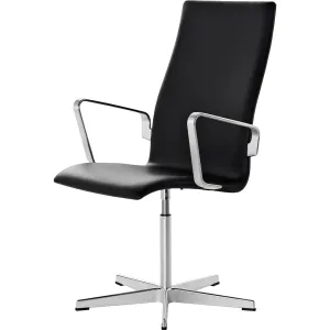 Fritz Hansen Oxford Classic Drejestol med Armlæn Læder Mellemryglæn, Essential Black 
