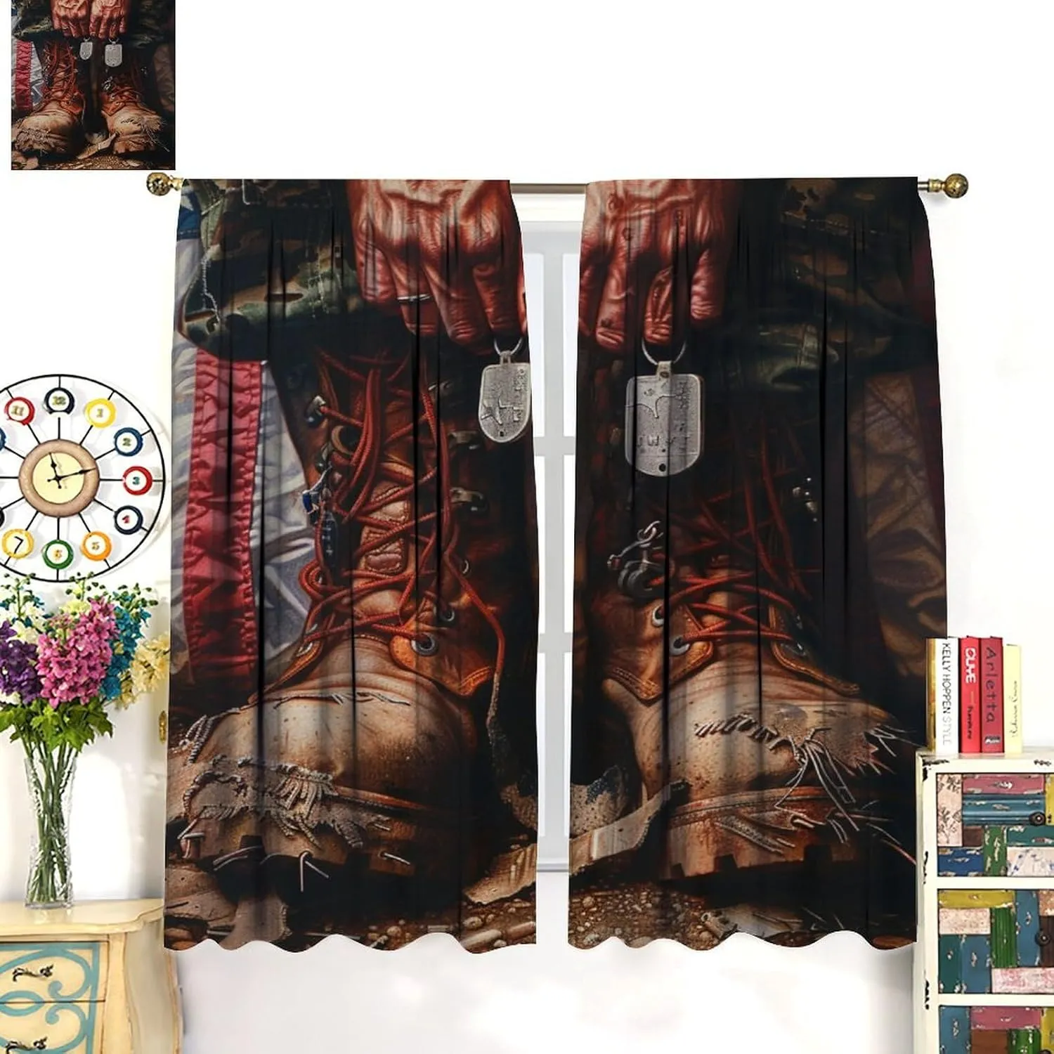 Funny Brown Boot Blackout Curtains for Bedroom Living Room, Rod Pocket American Flag Tag Stripe Curtains Thermal Insulated Window Drapes 2 Panels, Each 21W x 54L