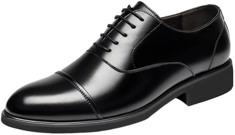 Genuine Leather Shoes for Men, Height Increase Oxford Handmade Non-Slip Leather Lace-Up Office Dress Shoes for Business