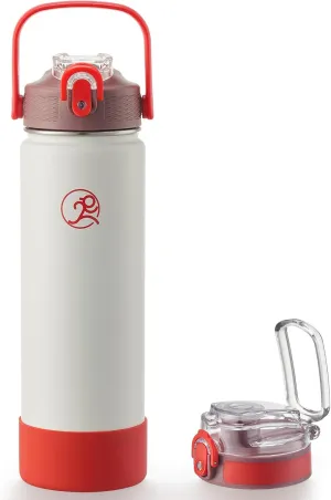 GOSWAG 24 oz Insulated Stainless Steel Water Bottle, Sports Water Bottle with Straw/No Straw Options, 2 Lids, Handle, Silicone Boot for School and Travel, Thermos with Double-Wall Vacuum Insulation