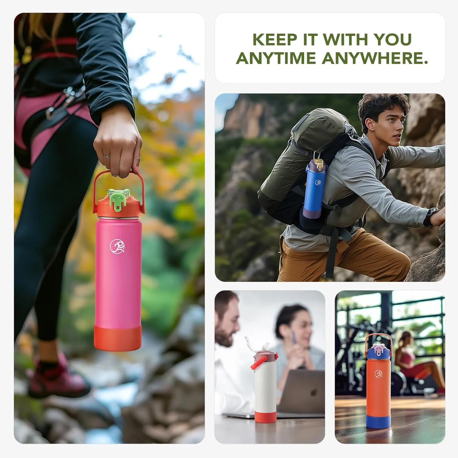 GOSWAG 24 oz Insulated Stainless Steel Water Bottle, Sports Water Bottle with Straw/No Straw Options, 2 Lids, Handle, Silicone Boot for School and Travel, Thermos with Double-Wall Vacuum Insulation