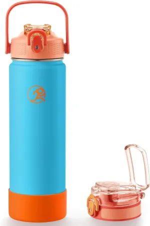 GOSWAG 24 oz Insulated Stainless Steel Water Bottle, Sports Water Bottle with Straw/No Straw Options, 2 Lids, Handle, Silicone Boot for School and Travel, Thermos with Double-Wall Vacuum Insulation