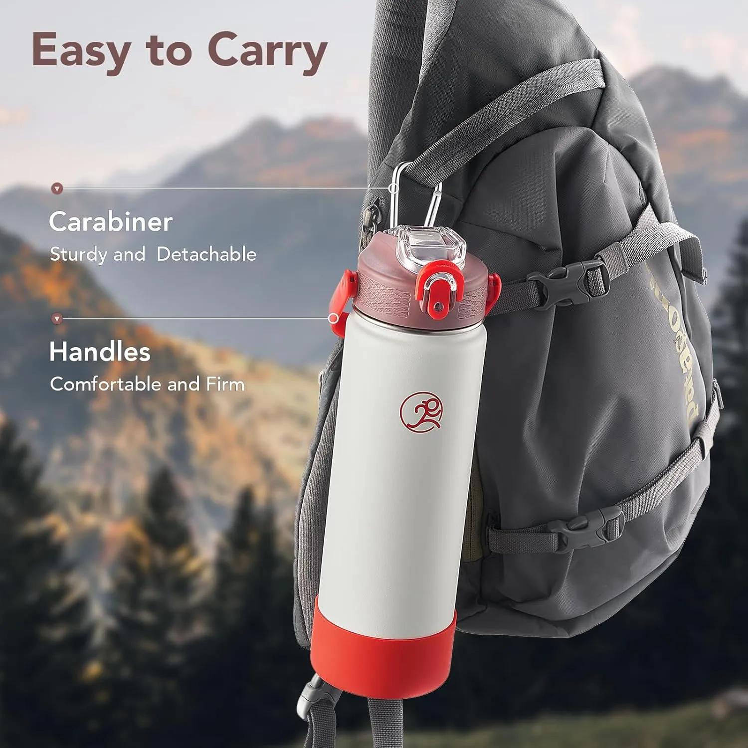 GOSWAG 24 oz Insulated Stainless Steel Water Bottle, Sports Water Bottle with Straw/No Straw Options, 2 Lids, Handle, Silicone Boot for School and Travel, Thermos with Double-Wall Vacuum Insulation