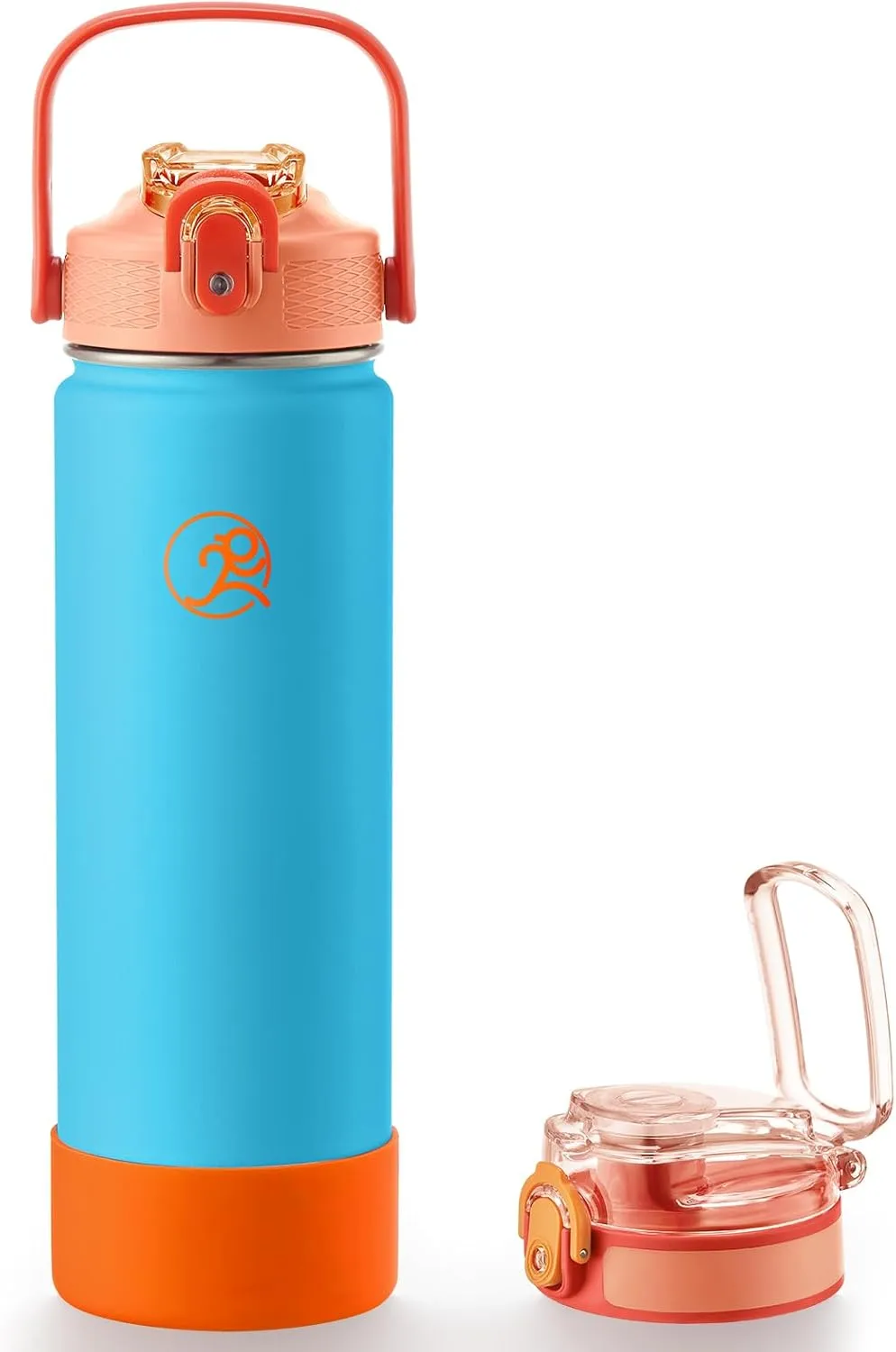 GOSWAG 24 oz Insulated Stainless Steel Water Bottle, Sports Water Bottle with Straw/No Straw Options, 2 Lids, Handle, Silicone Boot for School and Travel, Thermos with Double-Wall Vacuum Insulation
