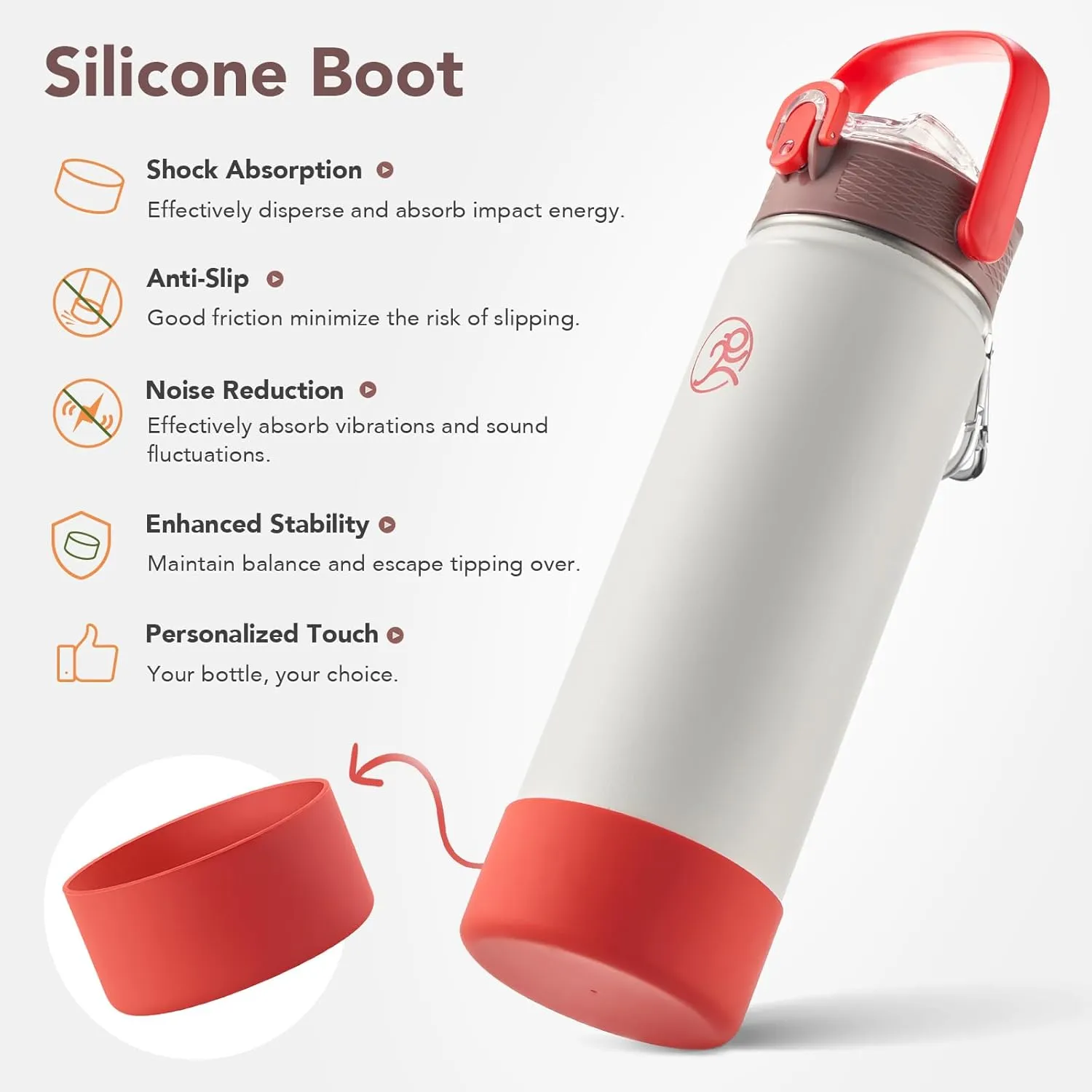 GOSWAG 24 oz Insulated Stainless Steel Water Bottle, Sports Water Bottle with Straw/No Straw Options, 2 Lids, Handle, Silicone Boot for School and Travel, Thermos with Double-Wall Vacuum Insulation