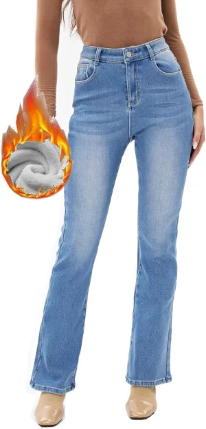 heipeiwa Women's Winter Fleece Lined Thermal Flare Bootcut Jeans High Waist Denim Pants