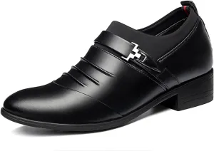 HOOENG Oxford Formal Shoes for Men Slip On Pleated Monk Strap Height Increasing Elevator 2.7 Inches Leather Non Slip Anti-Slip Slip Resistant Outdoor (Color : Black Taller, Size : 8)
