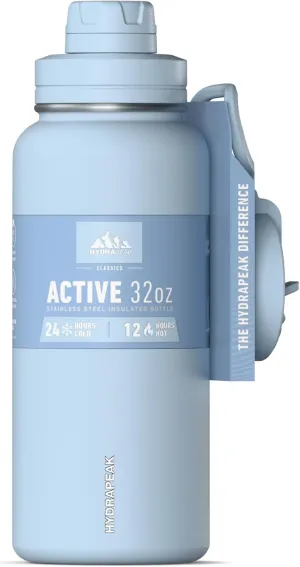 Hydrapeak 32oz Sport Insulated Water Bottle with Straw & Chug Lid, Leak & Spill Proof, Keeps Drinks Cold for 24 Hours, Hot for 12 Hours, Premium Stainless Steel Water Bottles (32oz, Cloud)