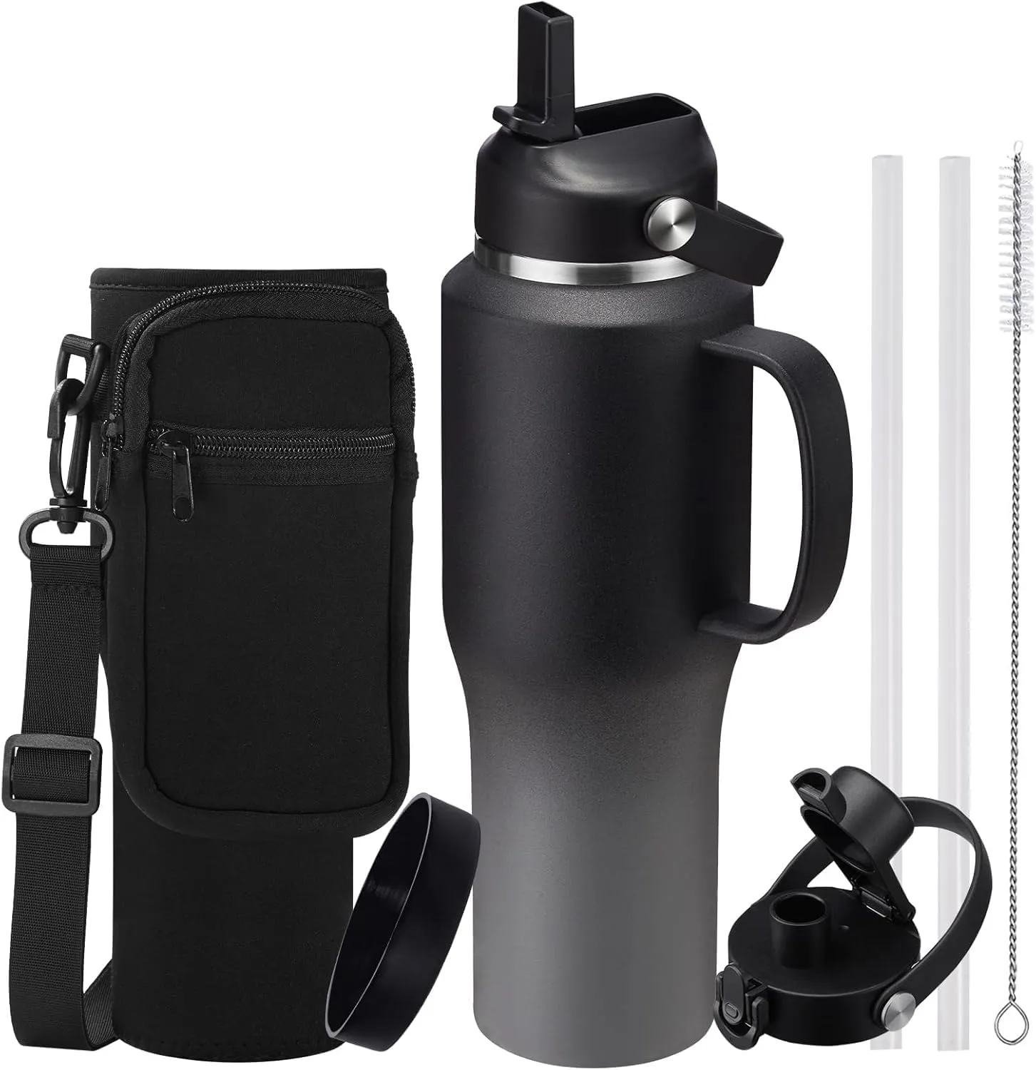Insulated Water-Bottle 32oz Tumbler with Handle and Straw - Keep Cold 48h & Hot 24h, Slim Stainless Steel Water Bottle that Fits in The Cupholder, Thermo Flask Metal Coffee Tumbler Travel Mug