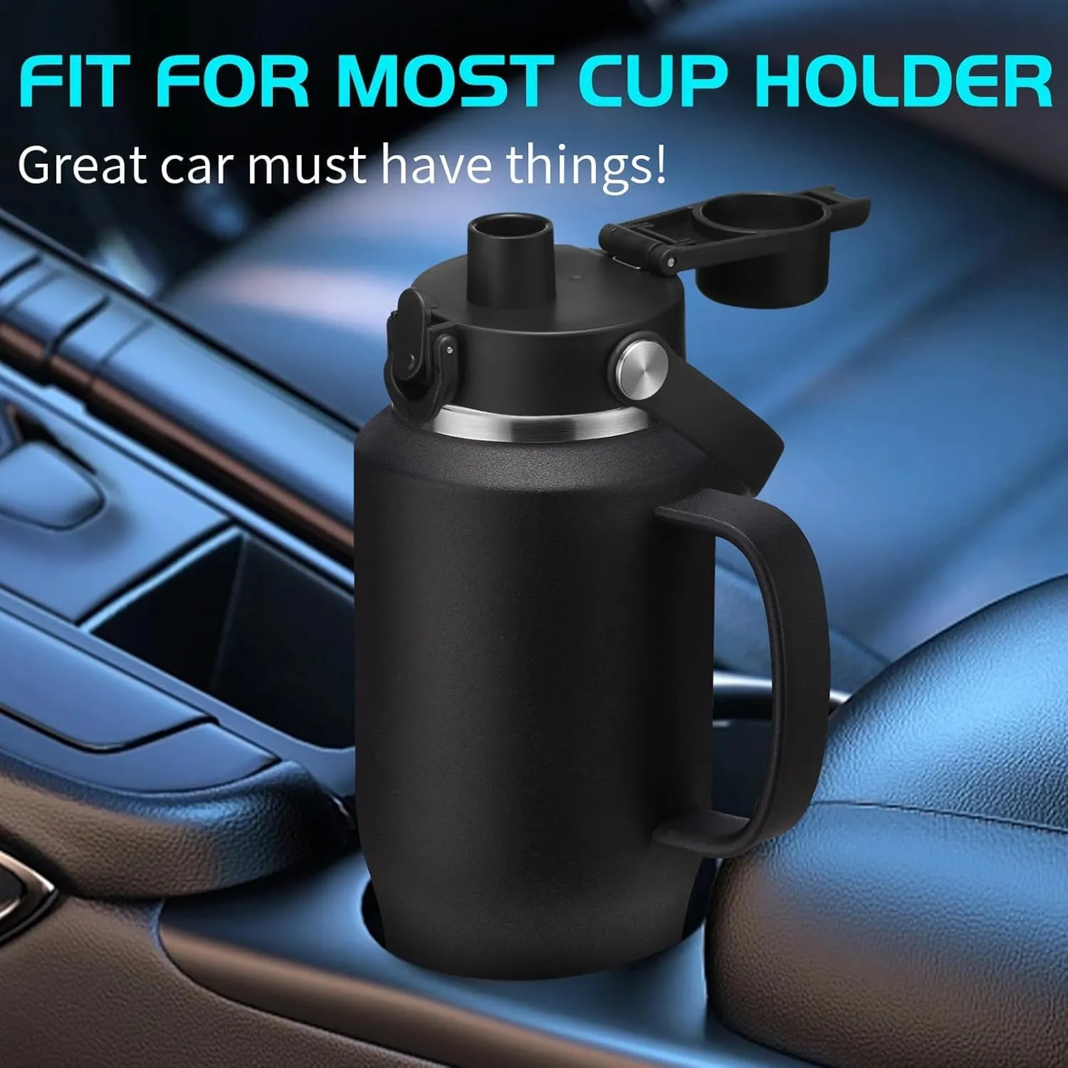 Insulated Water-Bottle 32oz Tumbler with Handle and Straw - Keep Cold 48h & Hot 24h, Slim Stainless Steel Water Bottle that Fits in The Cupholder, Thermo Flask Metal Coffee Tumbler Travel Mug