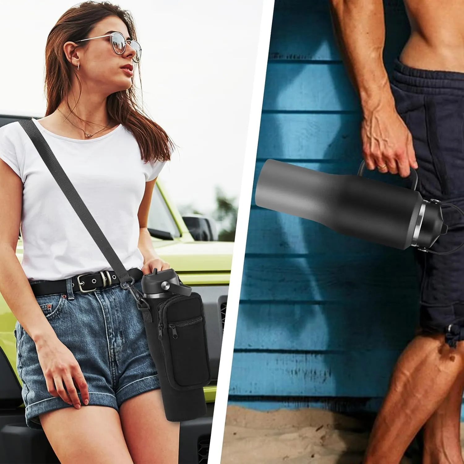 Insulated Water-Bottle 32oz Tumbler with Handle and Straw - Keep Cold 48h & Hot 24h, Slim Stainless Steel Water Bottle that Fits in The Cupholder, Thermo Flask Metal Coffee Tumbler Travel Mug