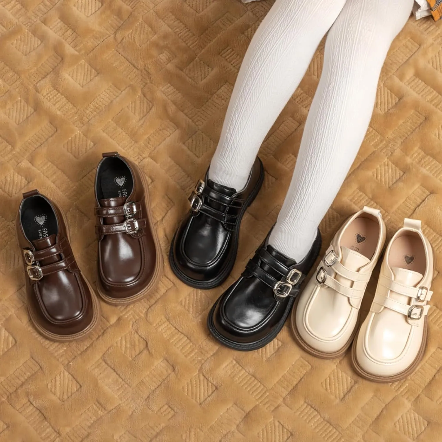ISINSER Toddler Boys Girls Classic Dress Shoes Little Kid PU Leather Comfort Rubble Sole Oxford School Uniform Wedding Flats