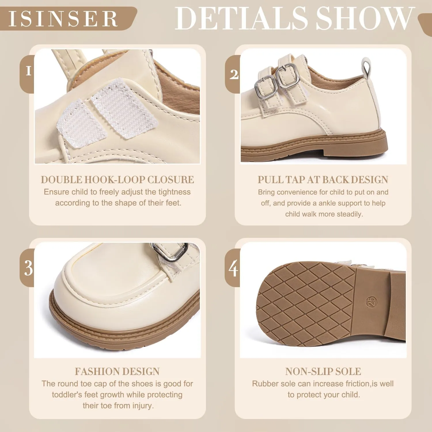 ISINSER Toddler Boys Girls Classic Dress Shoes Little Kid PU Leather Comfort Rubble Sole Oxford School Uniform Wedding Flats