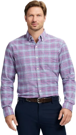 IZOD Men's Dress Shirt Classic Fit Pinpoint Oxford Long Sleeve All Over Stretch Button Down Collar