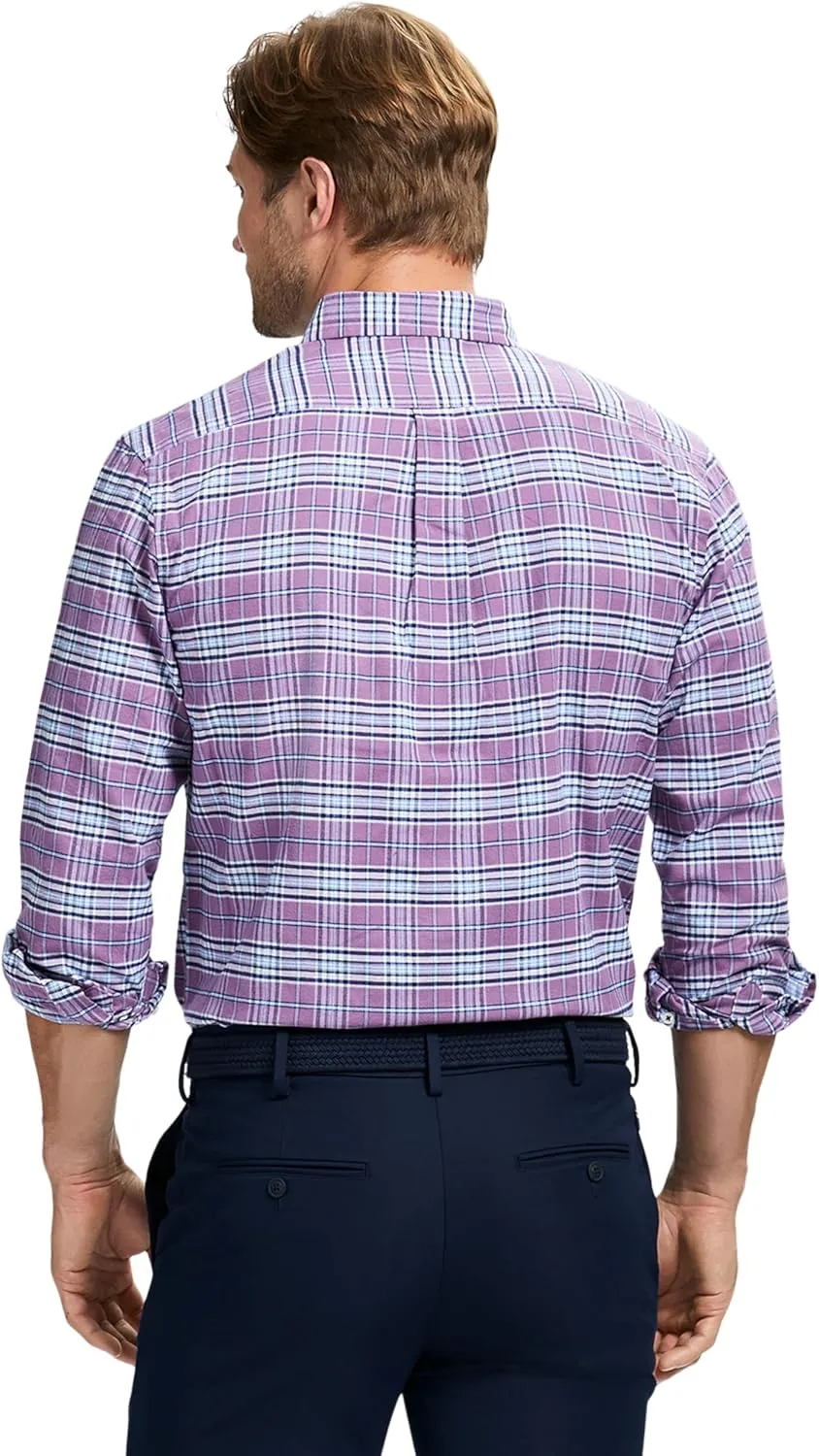 IZOD Men's Dress Shirt Classic Fit Pinpoint Oxford Long Sleeve All Over Stretch Button Down Collar