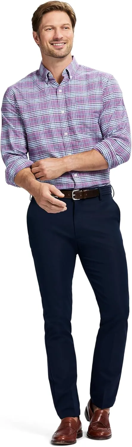 IZOD Men's Dress Shirt Classic Fit Pinpoint Oxford Long Sleeve All Over Stretch Button Down Collar