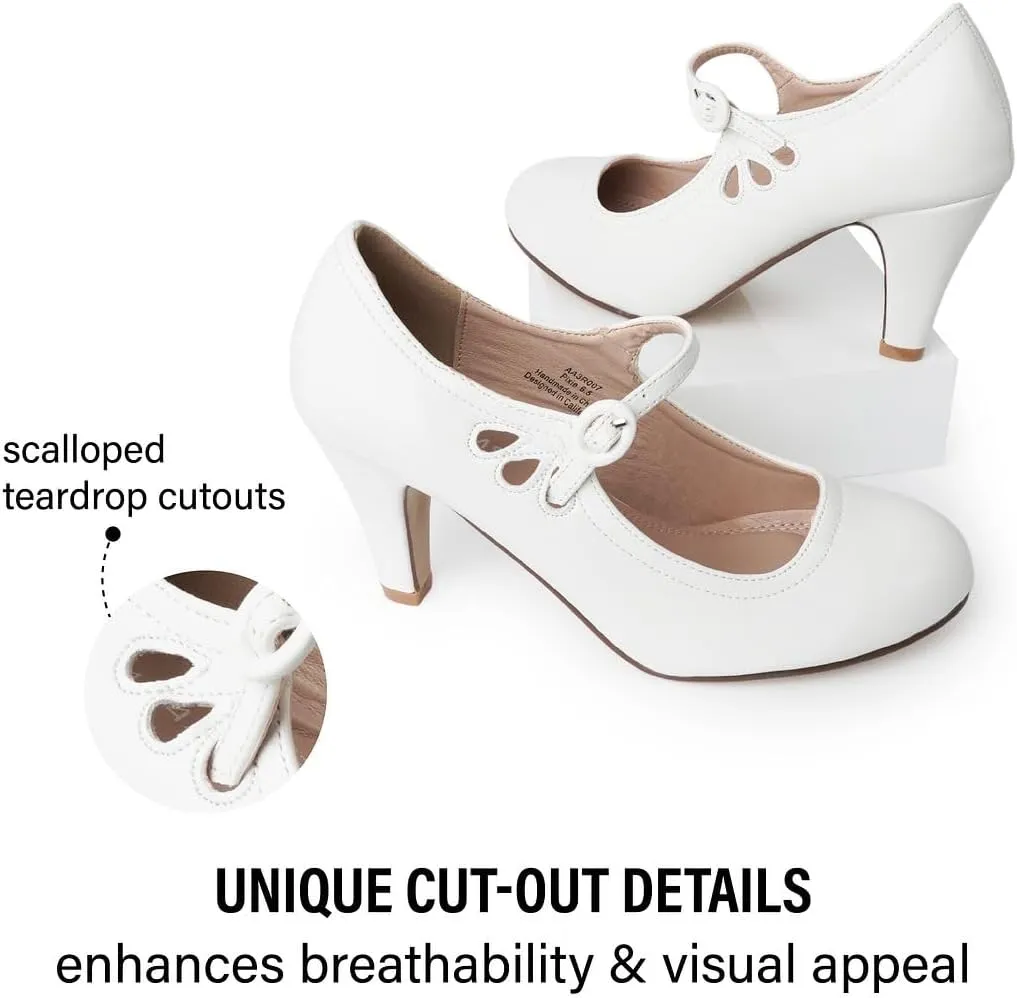J. Adams Pixie Mary Jane Shoes Women Oxford Pumps - Cute Low Kitten High Heels - Retro Vintage Shoes for Women 1950s Mary Janes Round Toe Shoe with Ankle Strap - Women Dress Shoes