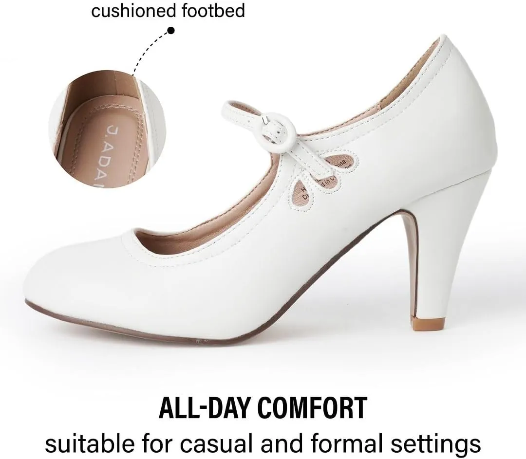 J. Adams Pixie Mary Jane Shoes Women Oxford Pumps - Cute Low Kitten High Heels - Retro Vintage Shoes for Women 1950s Mary Janes Round Toe Shoe with Ankle Strap - Women Dress Shoes