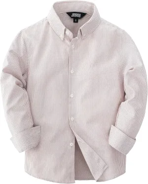 JOGAL Boys Long Sleeve Oxford Dress Shirts Casual Button Down Shirts Striped Tops for 6-14 Years