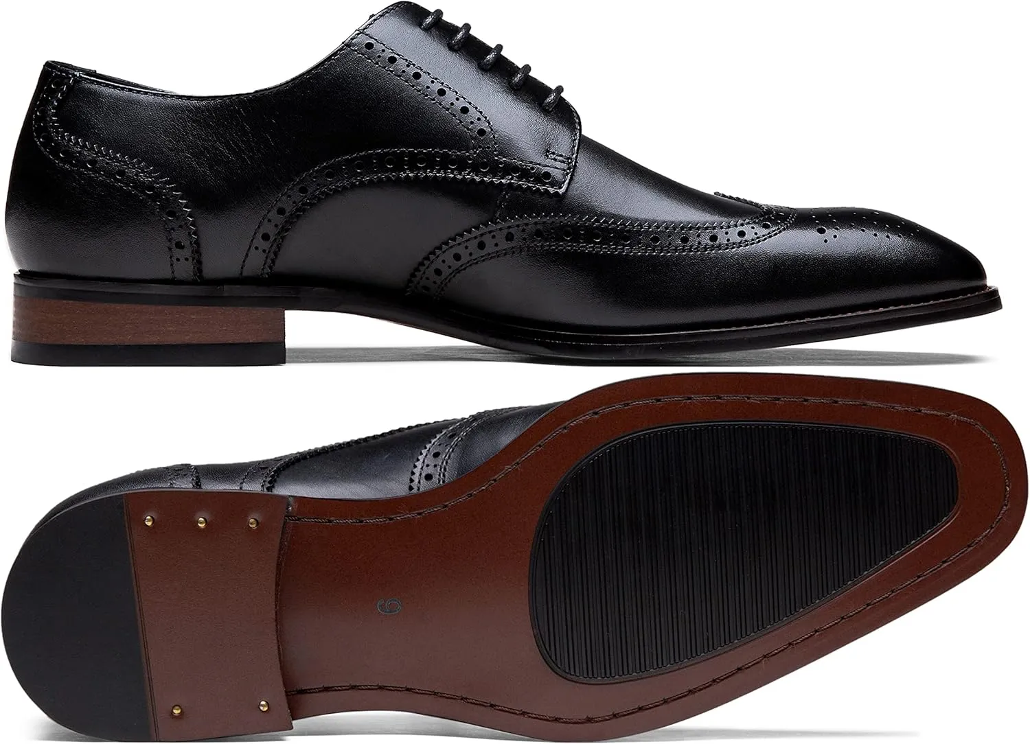 Jousen Men's Dress Shoes Leather Formal Business Oxford Derby Shoes Brogue Wingtip Retro Dress Shoes for Men