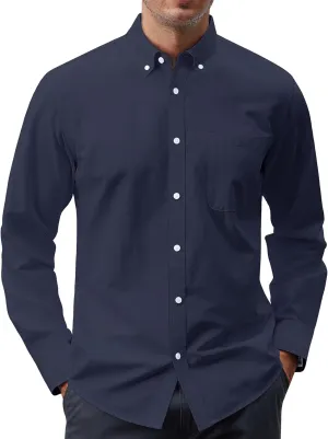 J.VER Men's Oxford Shirt Solid Casual Button Down Collar Shirts Long Sleeve Dress Shirts with Pocket